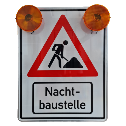 Warnschild Nachtbaustelle mit Text